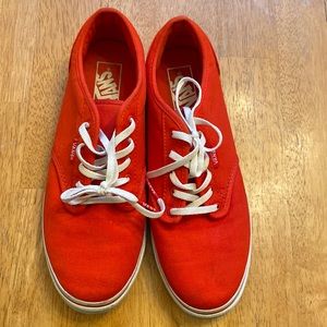Cherry red lace up ladies vans in hood condition please see pics size 9.5 cute